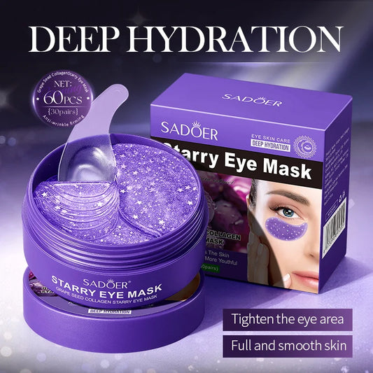 60pcs SADOER Grape Crystal Collagen Eye Mask Anti Dark Circles Under The Eyes Moisturizing Anti-Wrinkles Anti-Aging Eye Patches